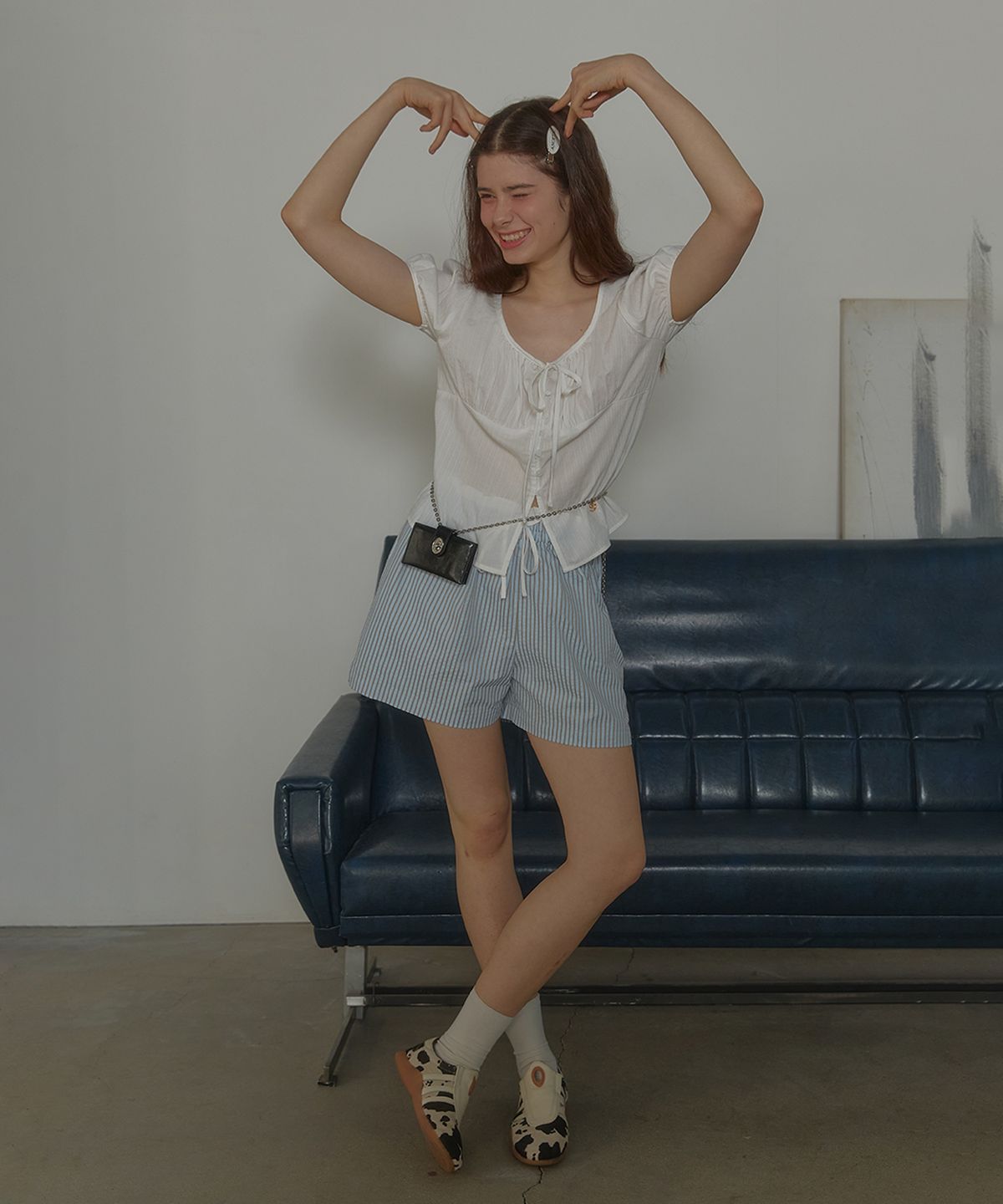 아노에틱(ANOETIC) ANC FRILL STRING BANDING SHORTS_STRIPE BLUE
