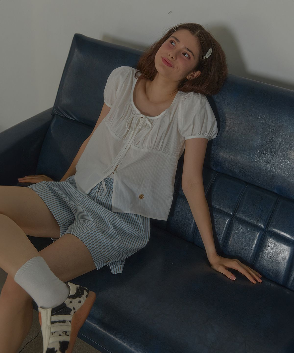 아노에틱(ANOETIC) ANC FRILL STRING BANDING SHORTS_STRIPE BLUE