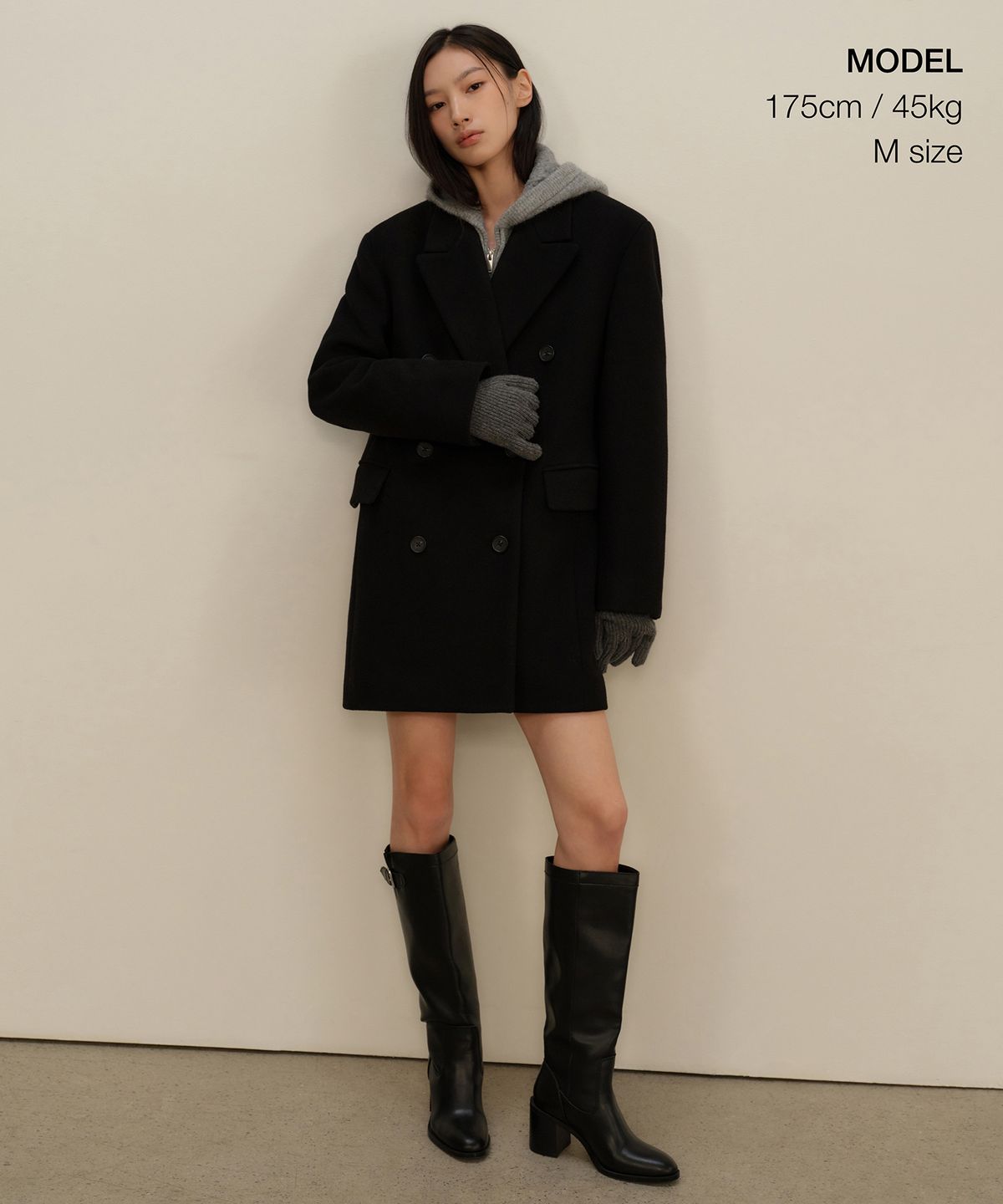 무신사 스탠다드 우먼(MUSINSA STANDARD WOMAN) 우먼즈 울 블렌드 오버 숄더 더블 하프 코트 [블랙]