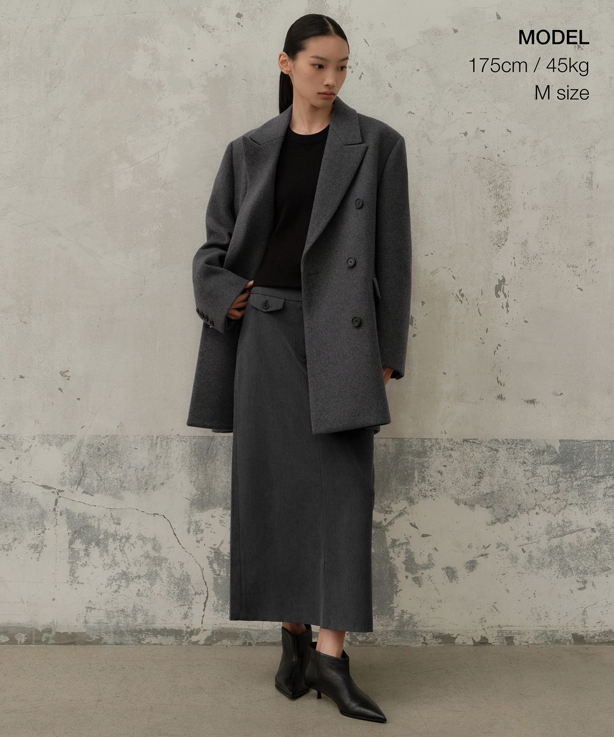 무신사 스탠다드 우먼(MUSINSA STANDARD WOMAN) 우먼즈 울 블렌드 오버 숄더 더블 하프 코트 [미디엄 그레이]