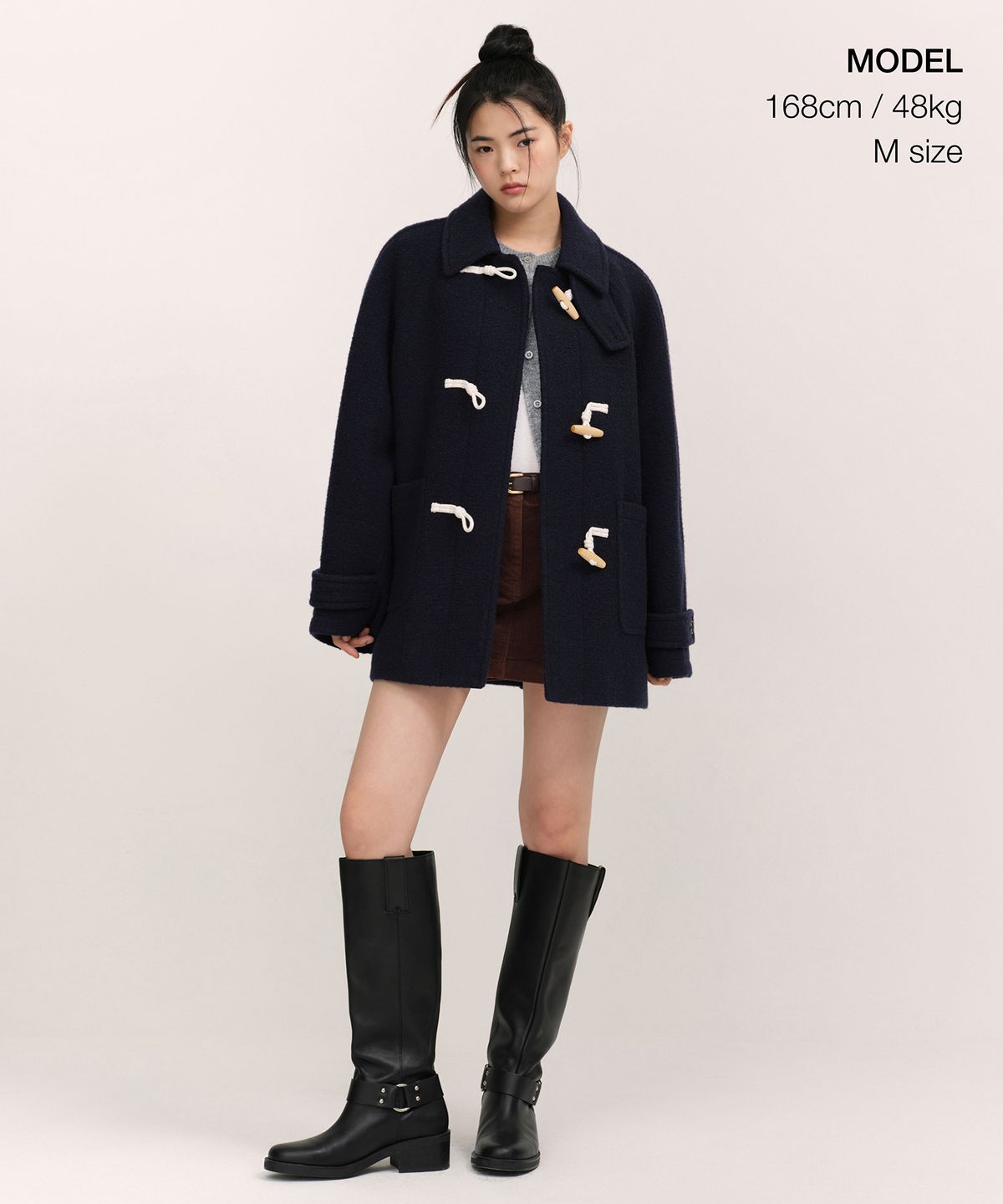 무신사 스탠다드 우먼(MUSINSA STANDARD WOMAN) 우먼즈 울 블렌드 부클 하프 더플 코트 [네이비]