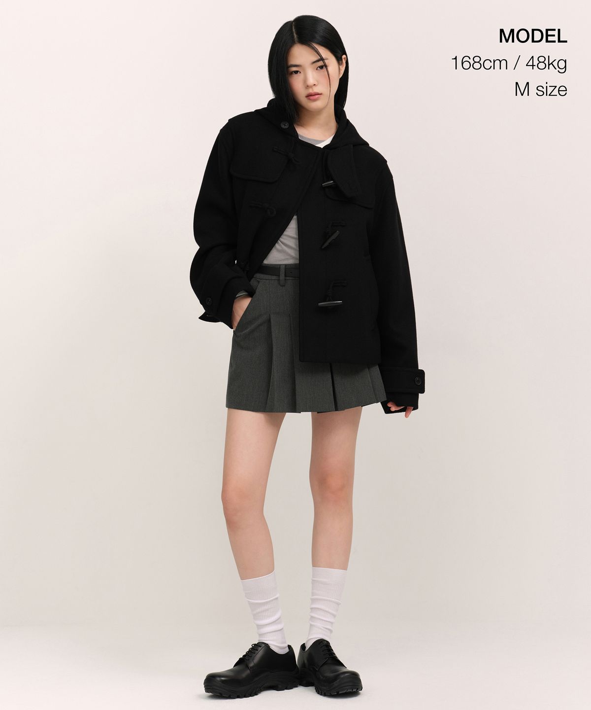 무신사 스탠다드 우먼(MUSINSA STANDARD WOMAN) 우먼즈 울 블렌드 쇼트 더플 코트 [블랙]