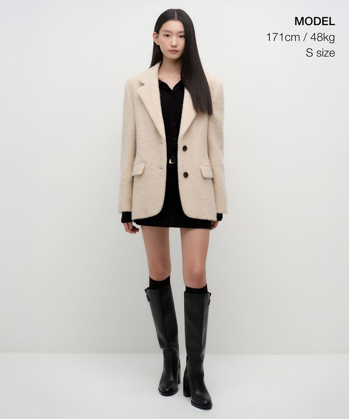 무신사 스탠다드 우먼(MUSINSA STANDARD WOMAN) 우먼즈 울 블렌드 헤어리 오버 숄더 블레이저 코트 [크림]