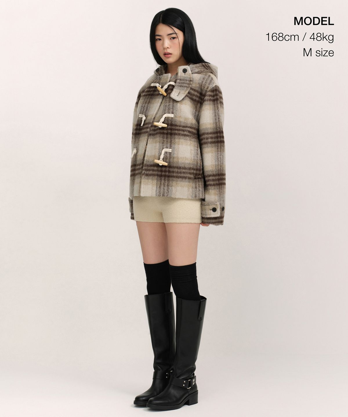 무신사 스탠다드 우먼(MUSINSA STANDARD WOMAN) 우먼즈 알파카 블렌드 체크 쇼트 더플 코트 [머스타드]