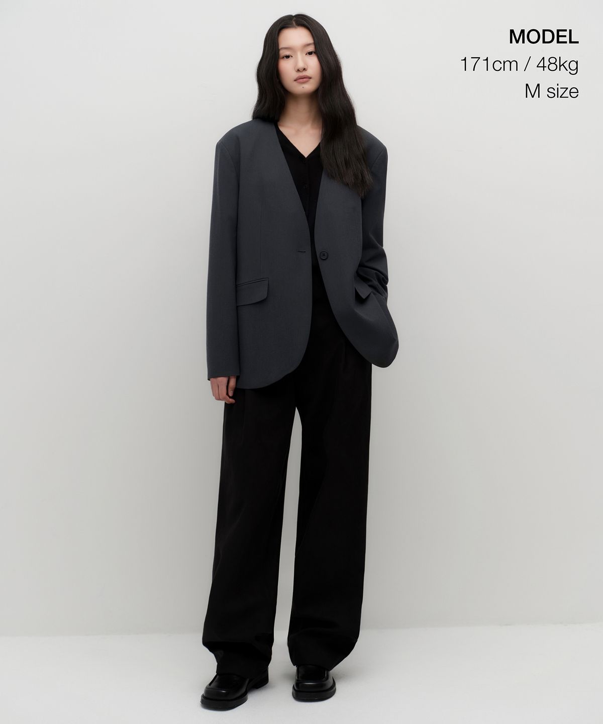 무신사 스탠다드 우먼(MUSINSA STANDARD WOMAN) 우먼즈 오버사이즈 칼라리스 블레이저 [그레이]