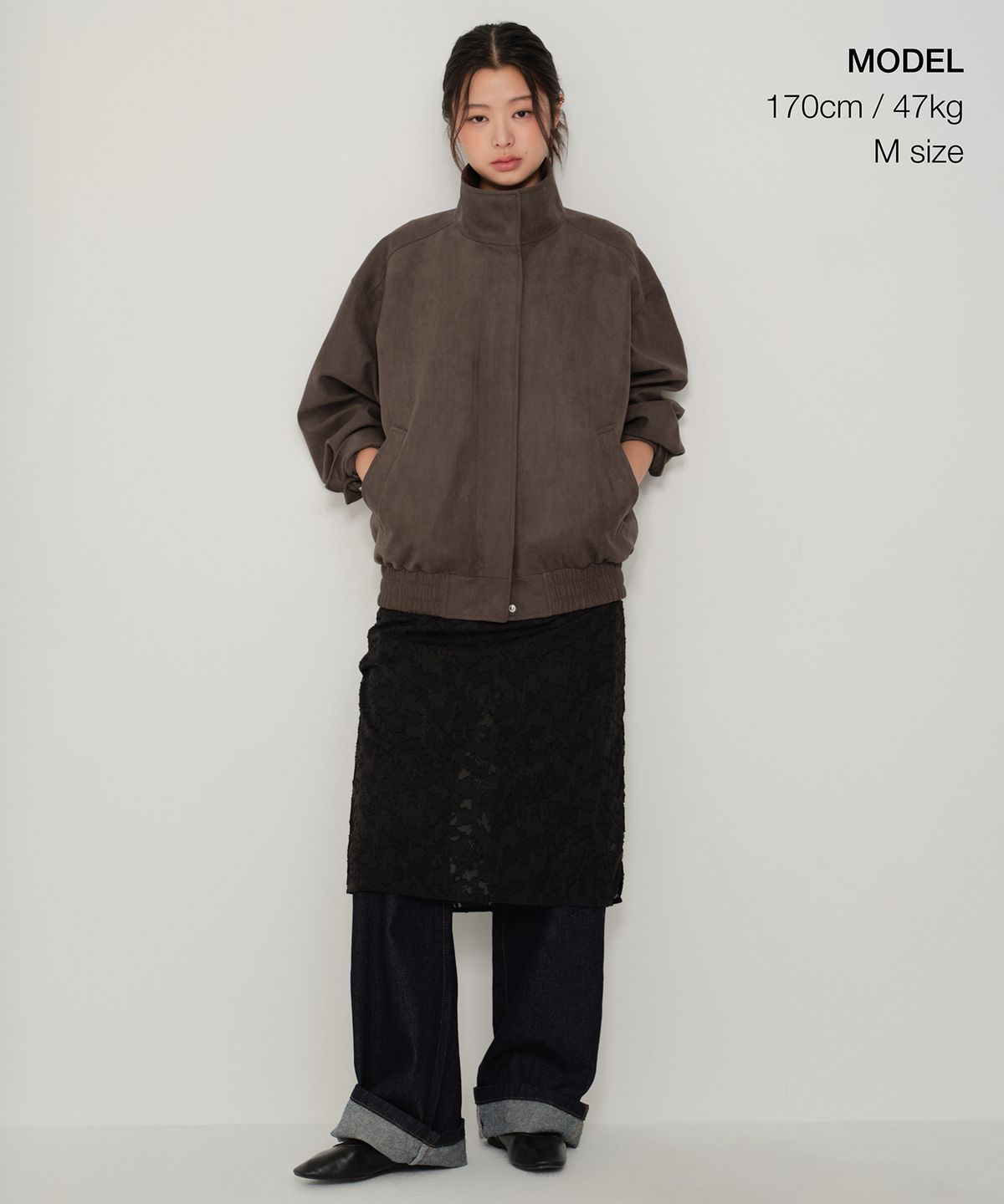 무신사 스탠다드 우먼(MUSINSA STANDARD WOMAN) 우먼즈 신세틱 스웨이드 하이넥 블루종 재킷 [브라운]