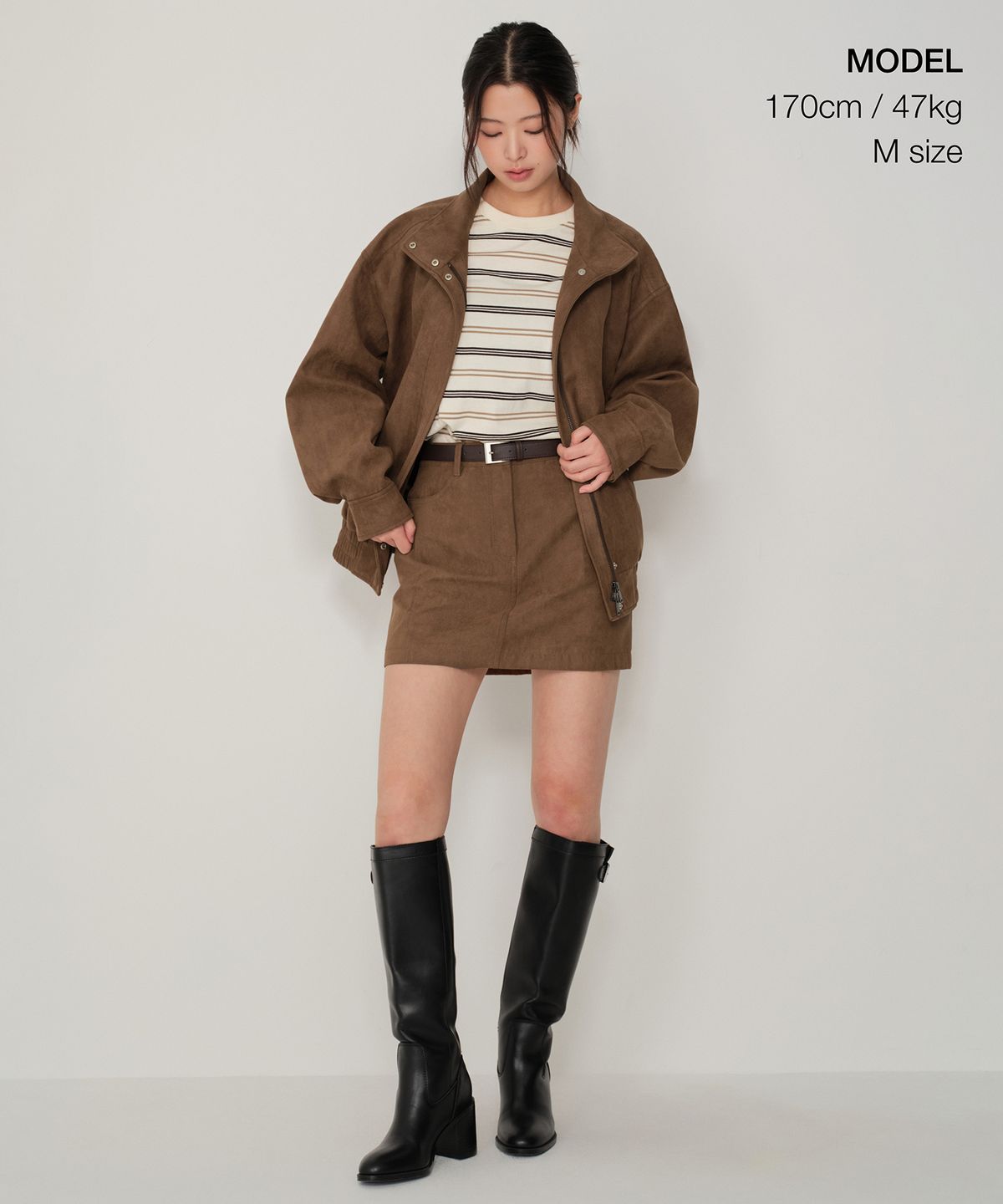 무신사 스탠다드 우먼(MUSINSA STANDARD WOMAN) 우먼즈 신세틱 스웨이드 하이넥 블루종 재킷 [라이트 브라운]