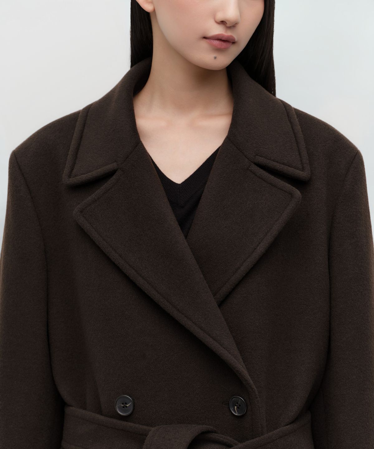 무신사 스탠다드 우먼(MUSINSA STANDARD WOMAN) 우먼즈 캐시미어 블렌드 오버 숄더 트렌치 코트 [다크 브라운]