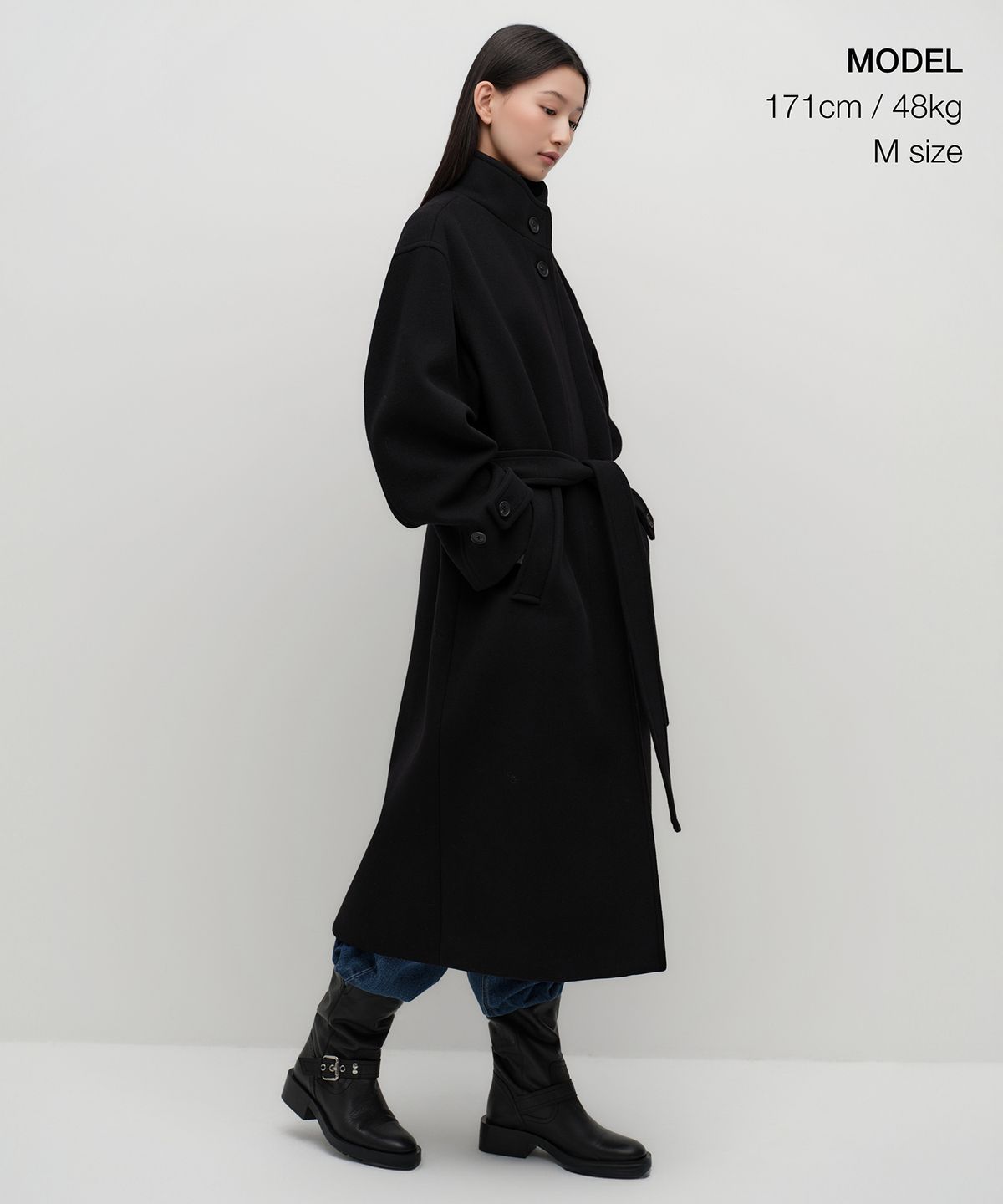 무신사 스탠다드 우먼(MUSINSA STANDARD WOMAN) 우먼즈 캐시미어 블렌드 하이 넥 로브 코트 [블랙]