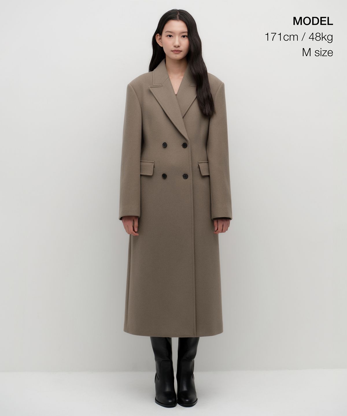무신사 스탠다드 우먼(MUSINSA STANDARD WOMAN) 우먼즈 캐시미어 블렌드 신치드 더블 롱 코트 [토프]