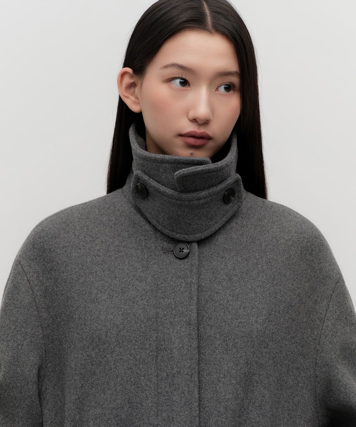 무신사 스탠다드 우먼(MUSINSA STANDARD WOMAN) 우먼즈 울 블렌드 볼륨 슬리브 발마칸 로브 코트 [미디엄 그레이]