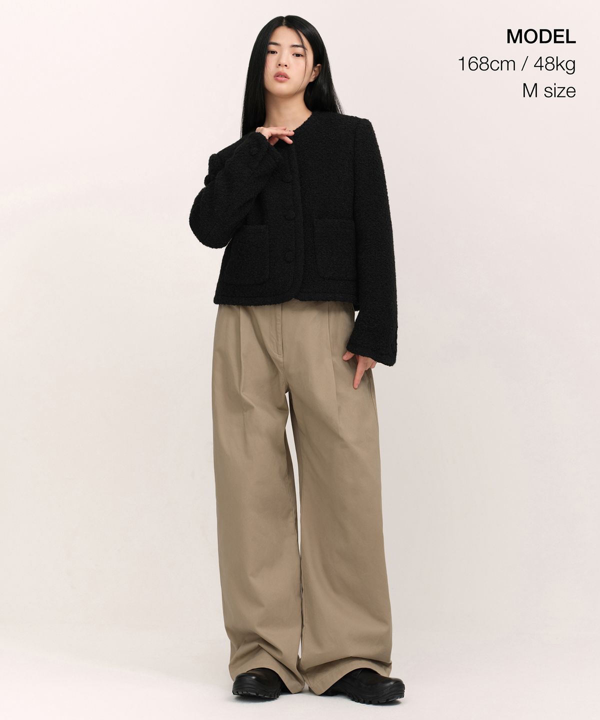 무신사 스탠다드 우먼(MUSINSA STANDARD WOMAN) 우먼즈 울 블렌드 부클 트위드 재킷 [블랙]