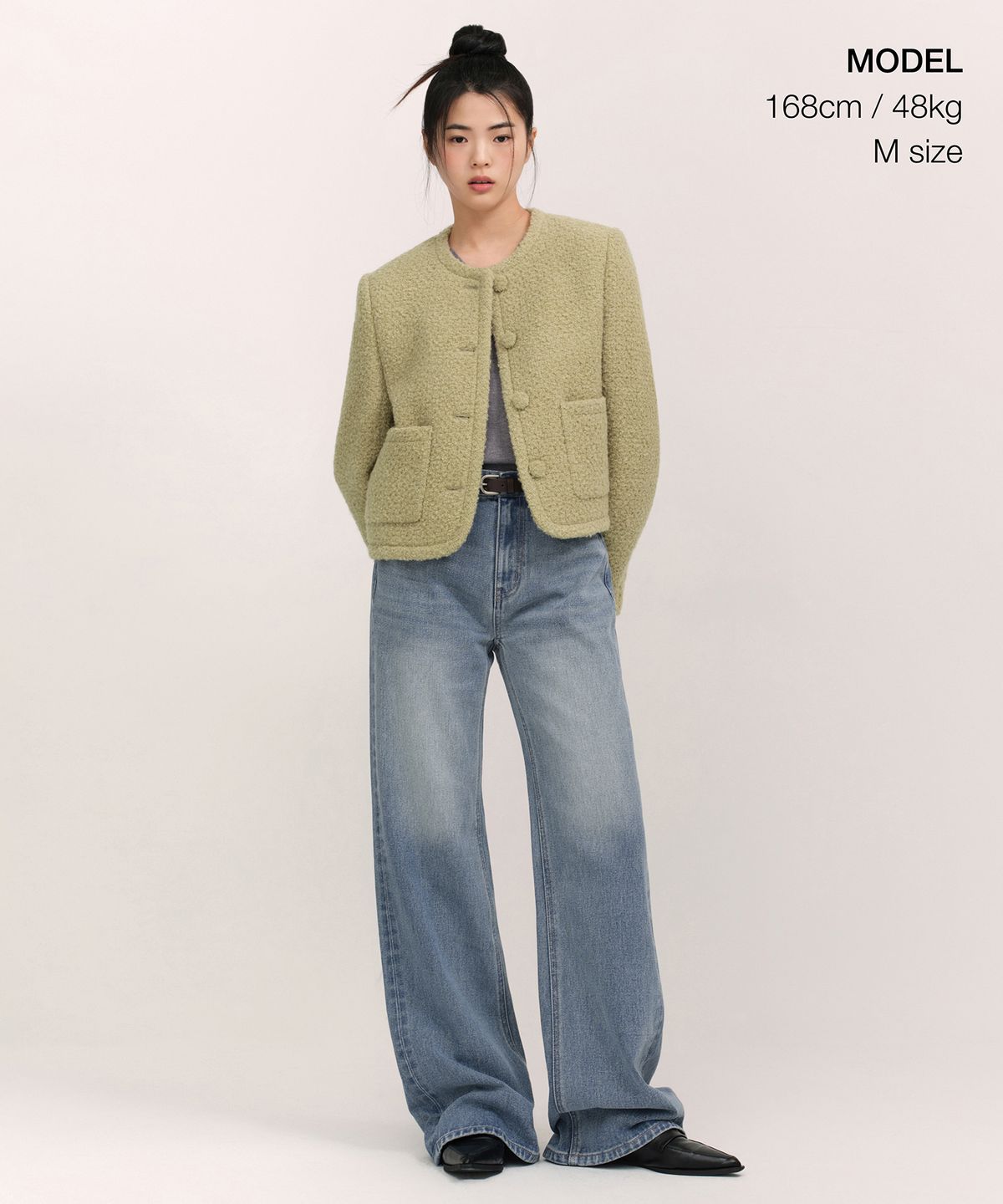 무신사 스탠다드 우먼(MUSINSA STANDARD WOMAN) 우먼즈 울 블렌드 부클 트위드 재킷 [라이트 카키]