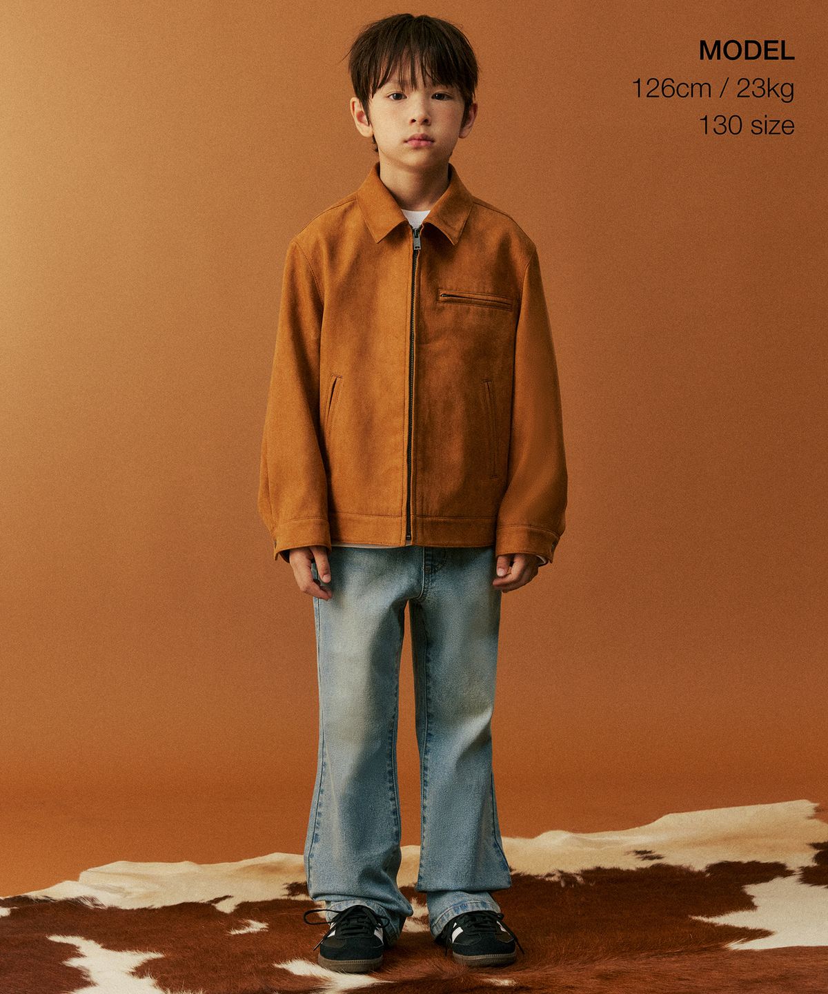 무신사 스탠다드 키즈(MUSINSA STANDARD KIDS) 신세틱 스웨이드 워크 재킷 [데저트 브라운]