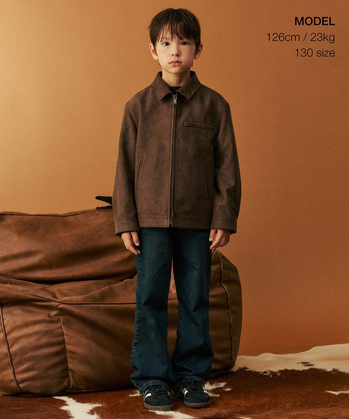 무신사 스탠다드 키즈(MUSINSA STANDARD KIDS) 신세틱 스웨이드 워크 재킷 [브라운]