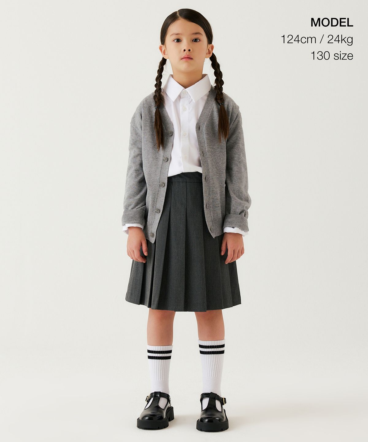무신사 스탠다드 키즈(MUSINSA STANDARD KIDS) 플리츠 미디 스커트 [미디엄 그레이]