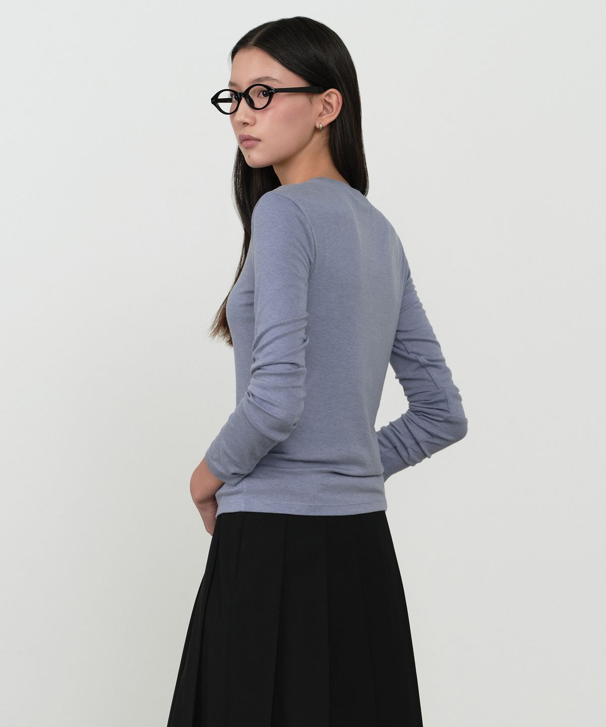 무신사 스탠다드 우먼(MUSINSA STANDARD WOMAN) 우먼즈 울 텐셀 슬림 긴소매 티셔츠 [클라우디 블루]