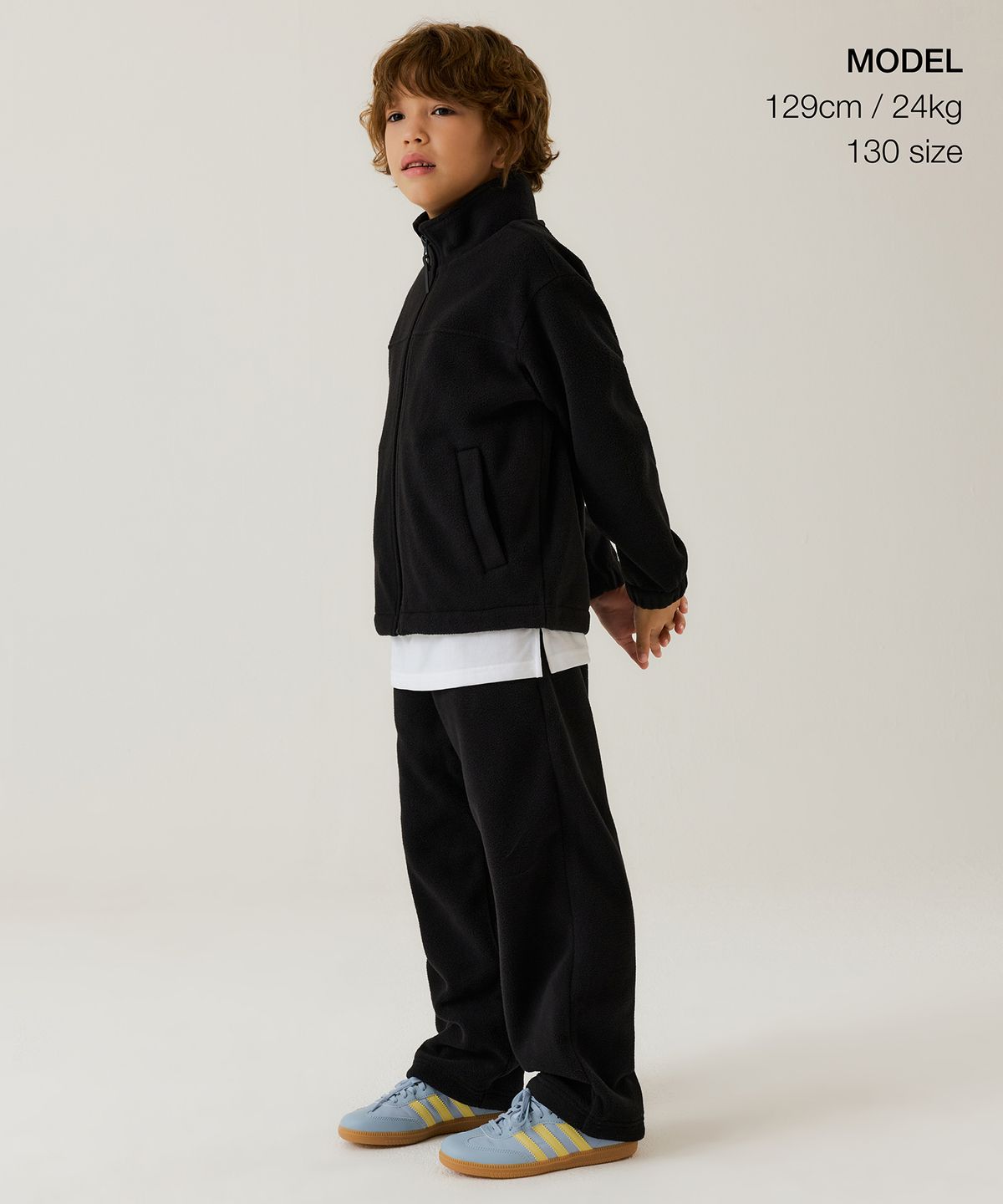 무신사 스탠다드 키즈(MUSINSA STANDARD KIDS) 오버사이즈 폴라 플리스 하이넥 재킷 [블랙]