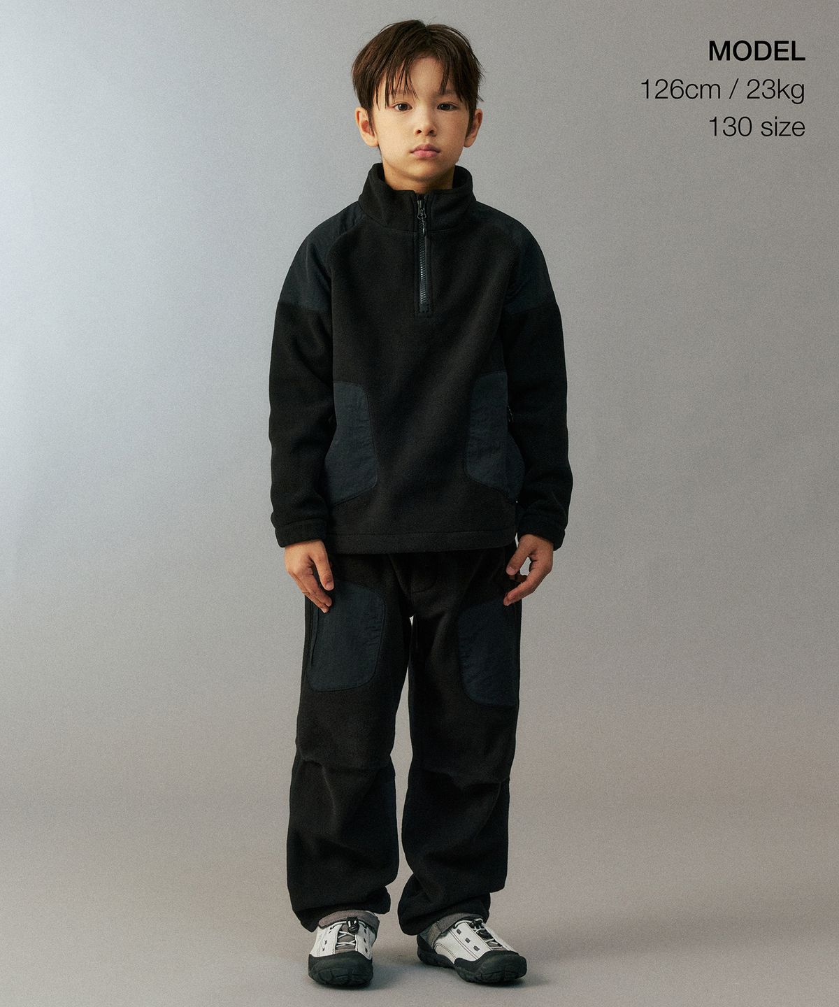 무신사 스탠다드 키즈(MUSINSA STANDARD KIDS) [시티 레저] 폴라 플리스 하프 집업 풀오버 [블랙]