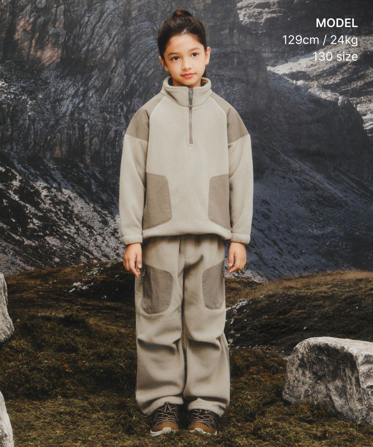 무신사 스탠다드 키즈(MUSINSA STANDARD KIDS) [시티 레저] 폴라 플리스 하프 집업 풀오버 [그레이쉬 베이지]