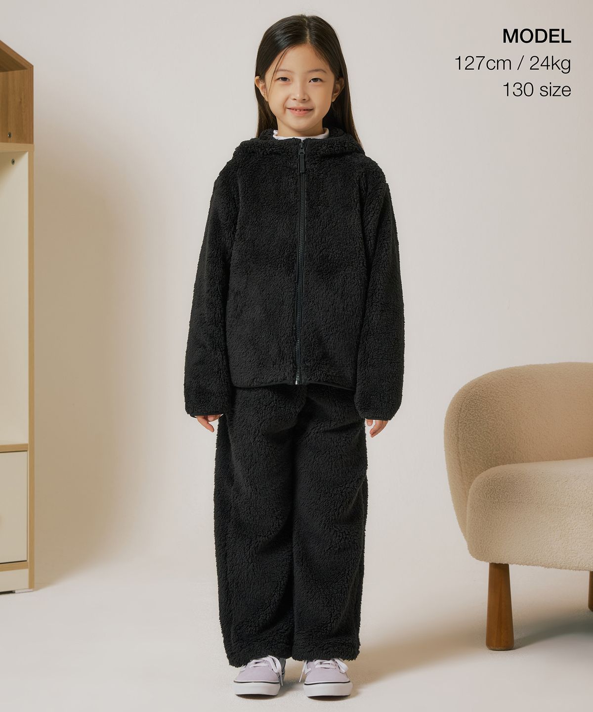 무신사 스탠다드 키즈(MUSINSA STANDARD KIDS) 샤기 플리스 베리어블 라운지 팬츠 [블랙]