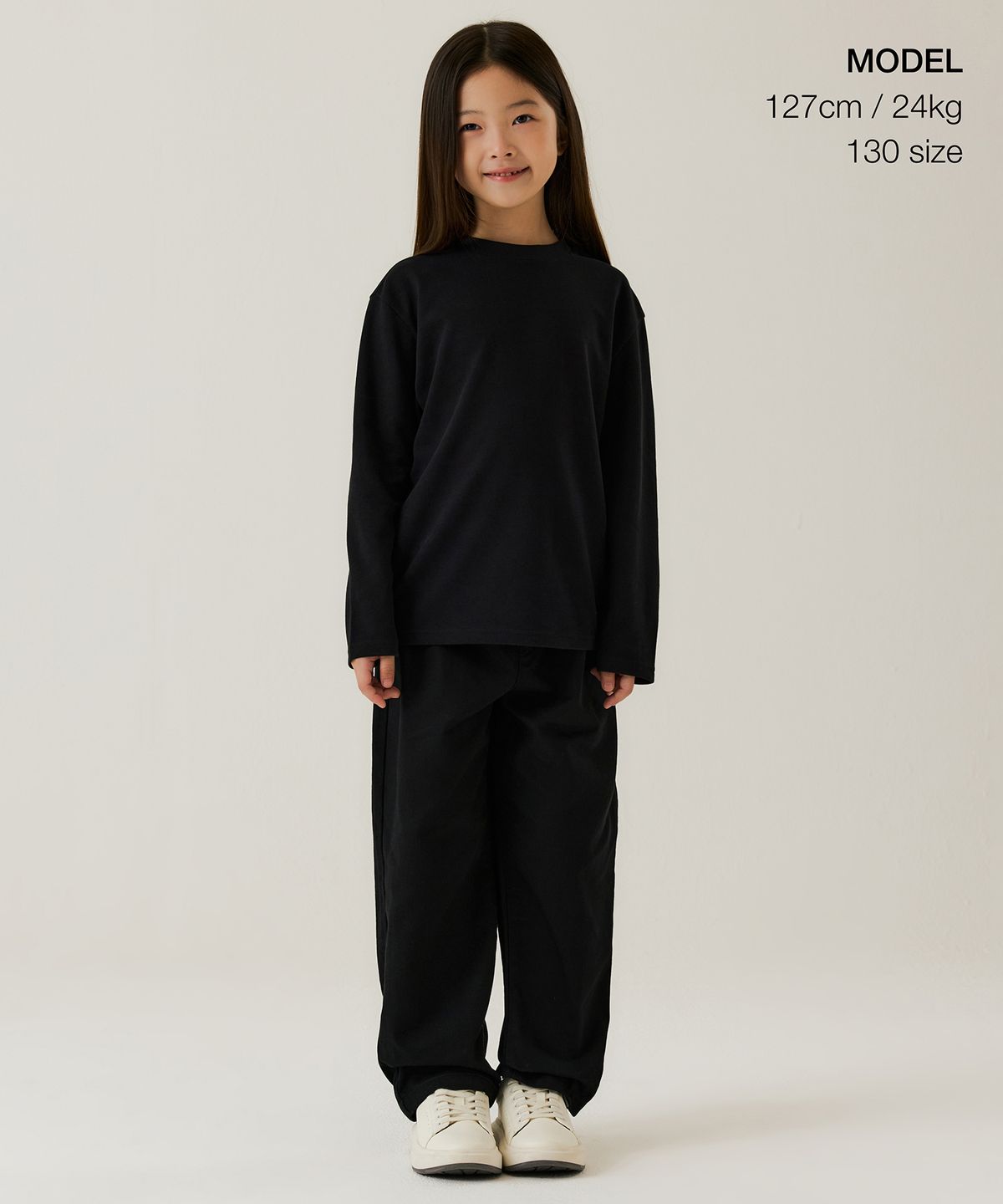 무신사 스탠다드 키즈(MUSINSA STANDARD KIDS) [힛탠다드] 크루 넥 긴소매 티셔츠 [블랙]