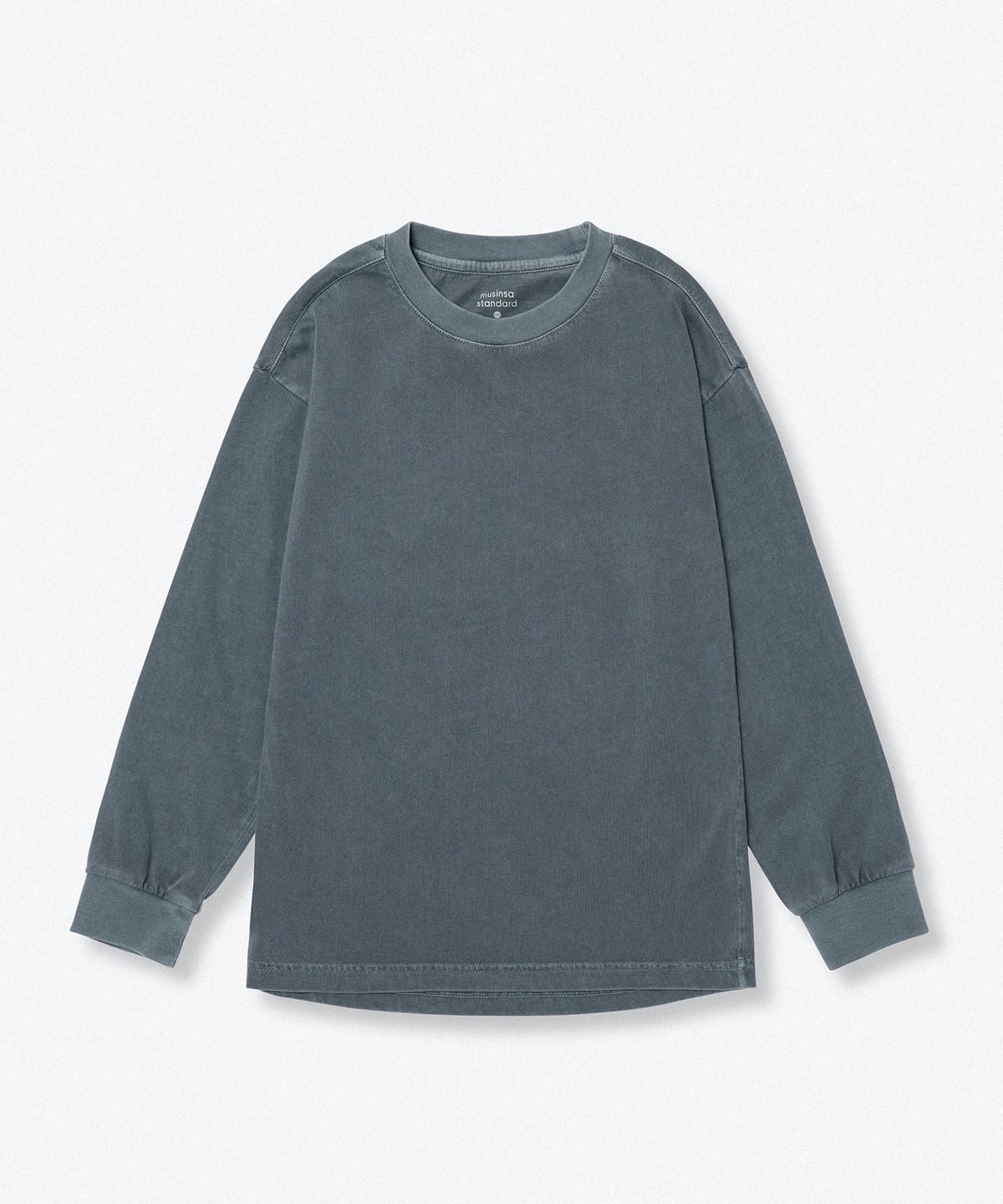 무신사 스탠다드 키즈(MUSINSA STANDARD KIDS) 오버사이즈 피그먼트 립 커프스 긴소매 티셔츠 [피콕 블루]