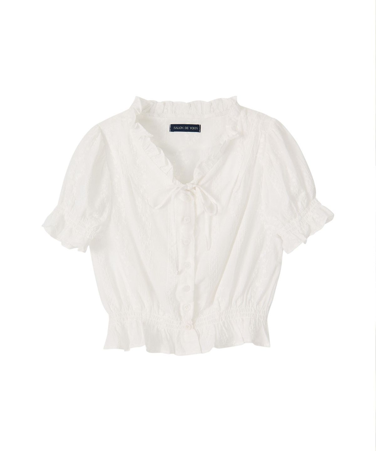 살롱 드 욘(SALON DE YOHN) Lace Puff Shoulder Blouse_ White
