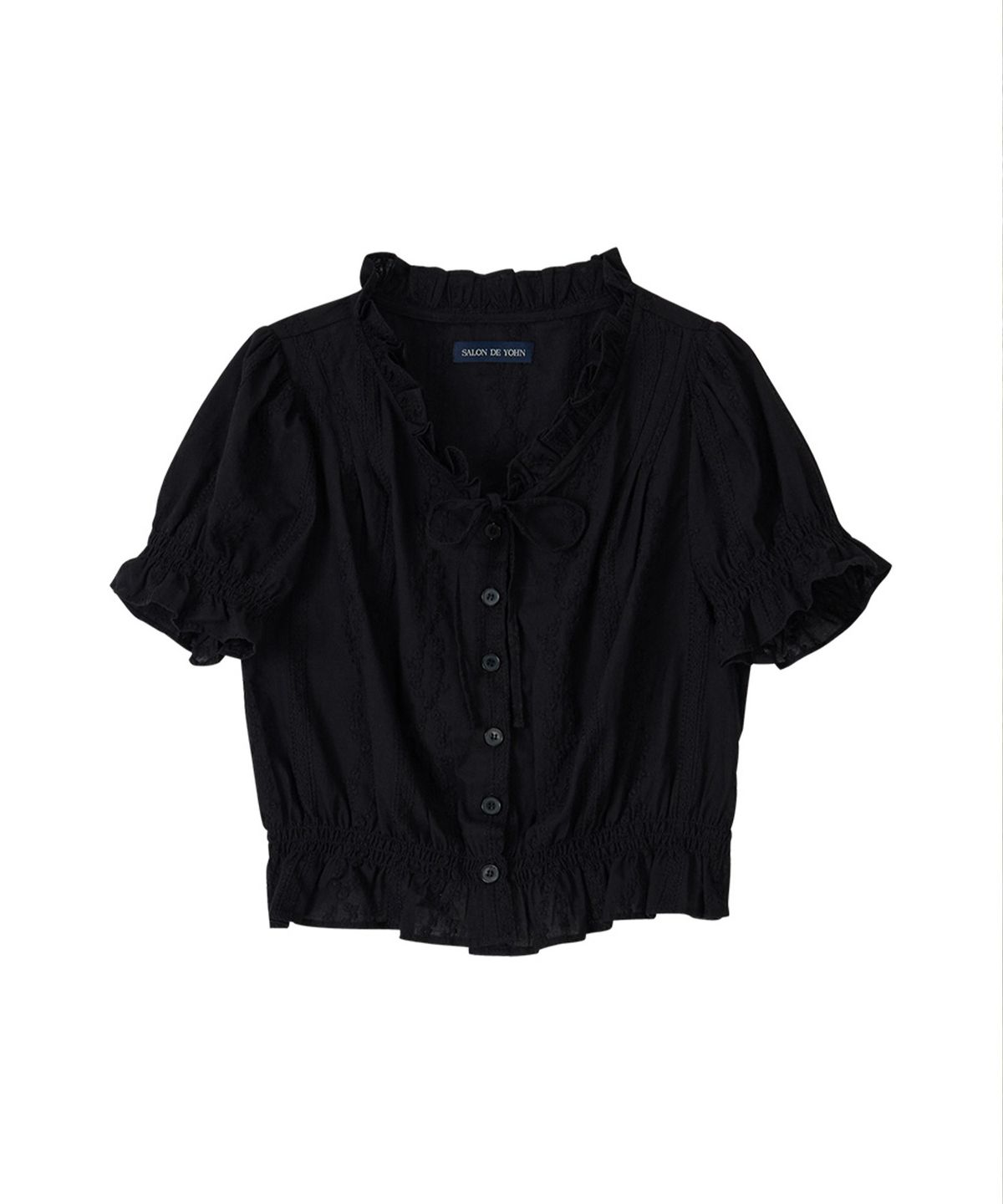 살롱 드 욘(SALON DE YOHN) Lace Puff Shoulder Blouse_ Black