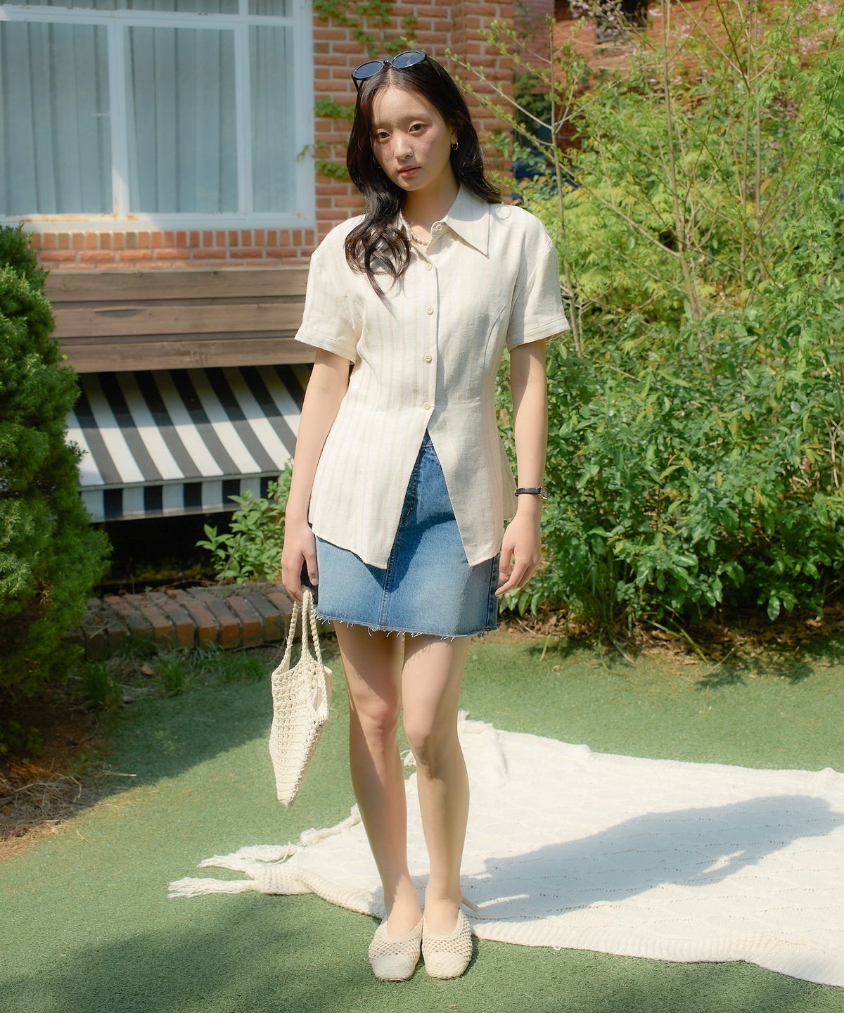 살롱 드 욘(SALON DE YOHN) Classic Linen Short Sleeve Shirt_ Beige