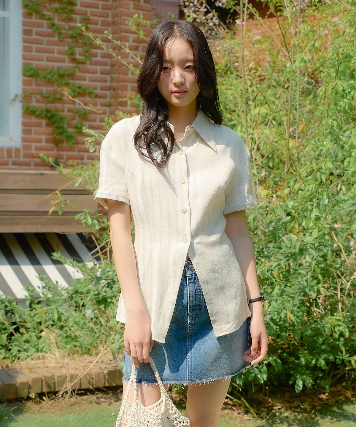 살롱 드 욘(SALON DE YOHN) Classic Linen Short Sleeve Shirt_ Beige