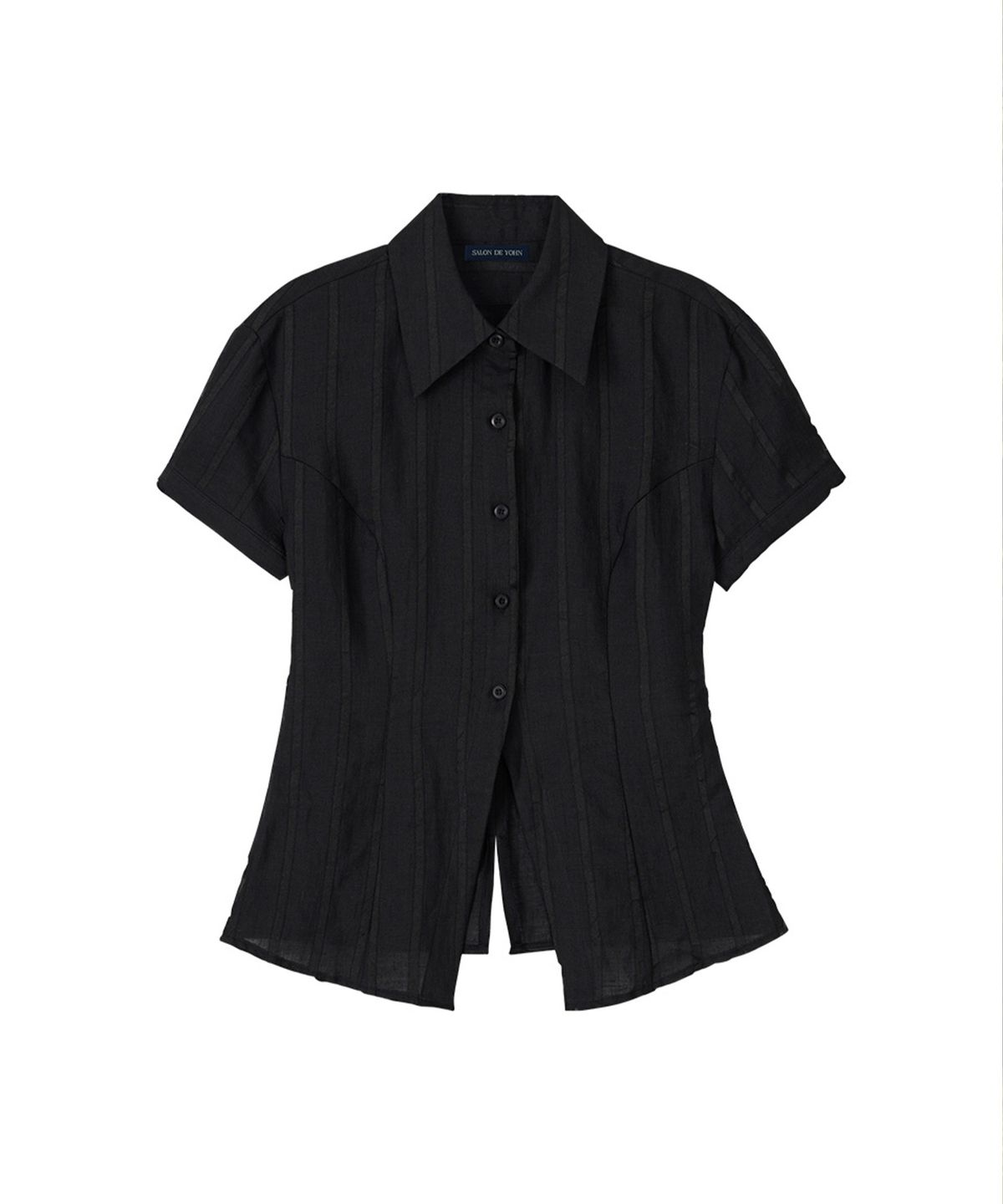 살롱 드 욘(SALON DE YOHN) Classic Linen Short Sleeve Shirt_ Black