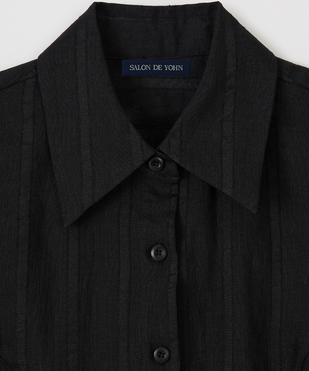 살롱 드 욘(SALON DE YOHN) Classic Linen Short Sleeve Shirt_ Black