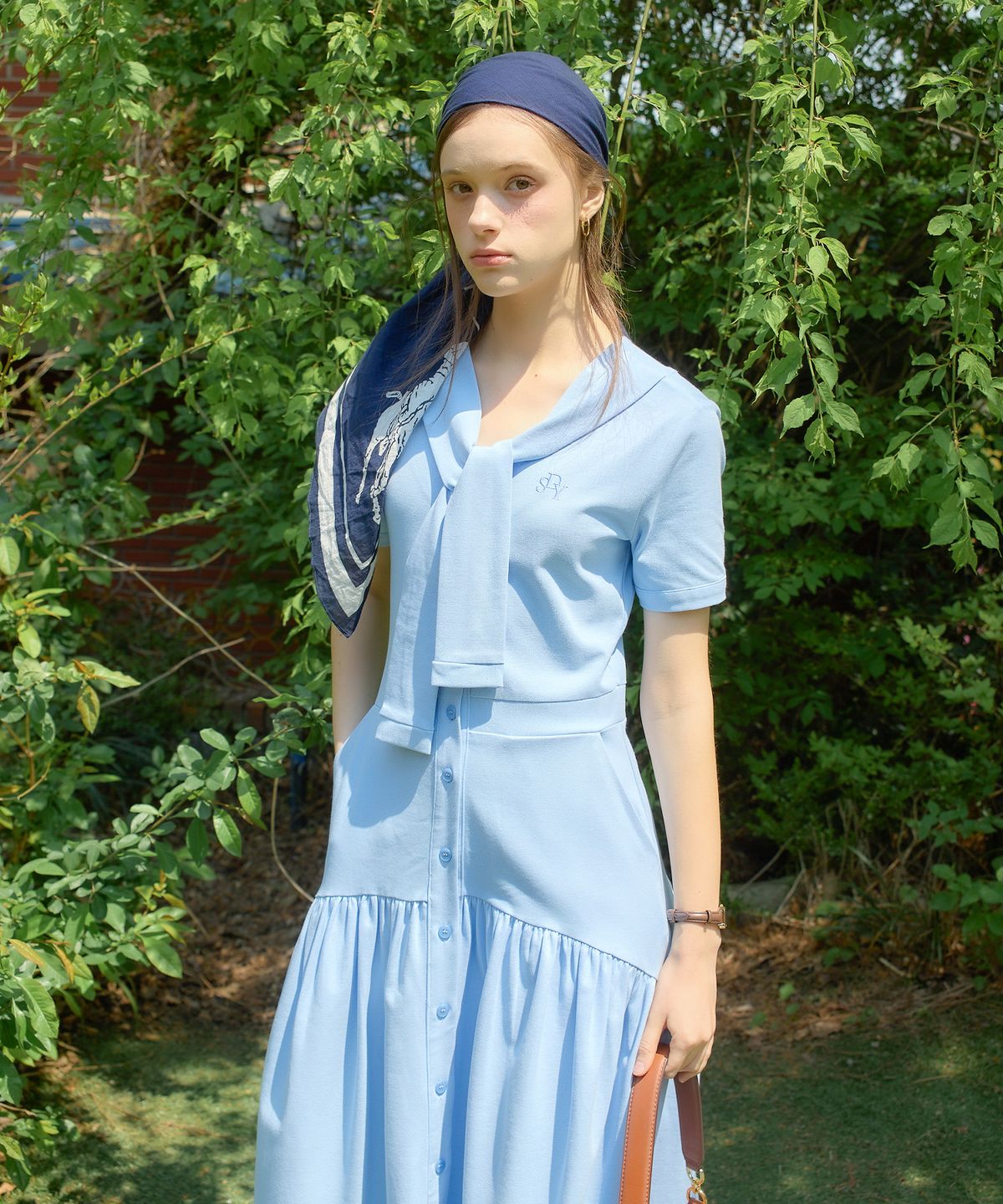 살롱 드 욘(SALON DE YOHN) Shawl Layered Long Dress_ Blue
