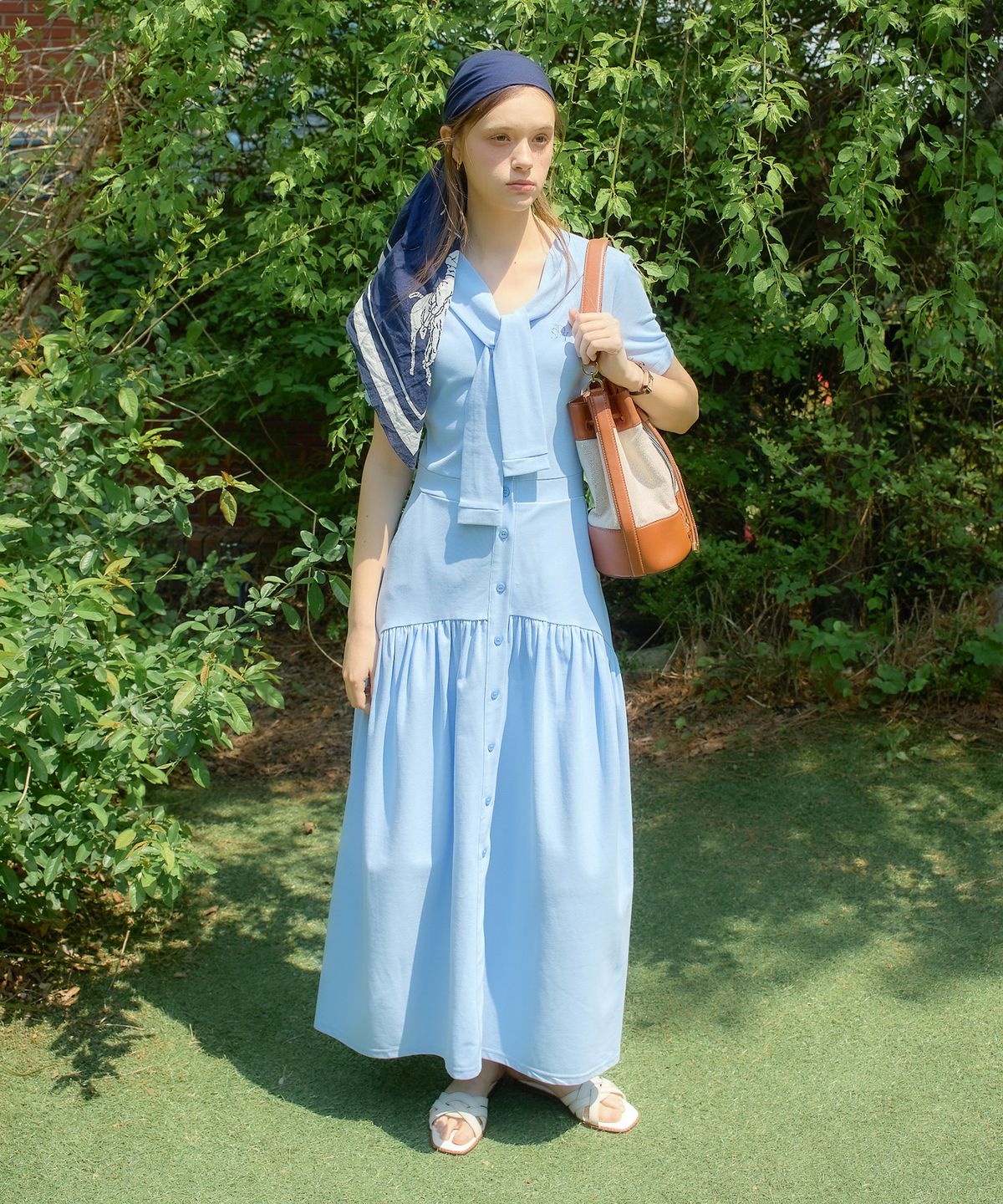 살롱 드 욘(SALON DE YOHN) Shawl Layered Long Dress_ Blue