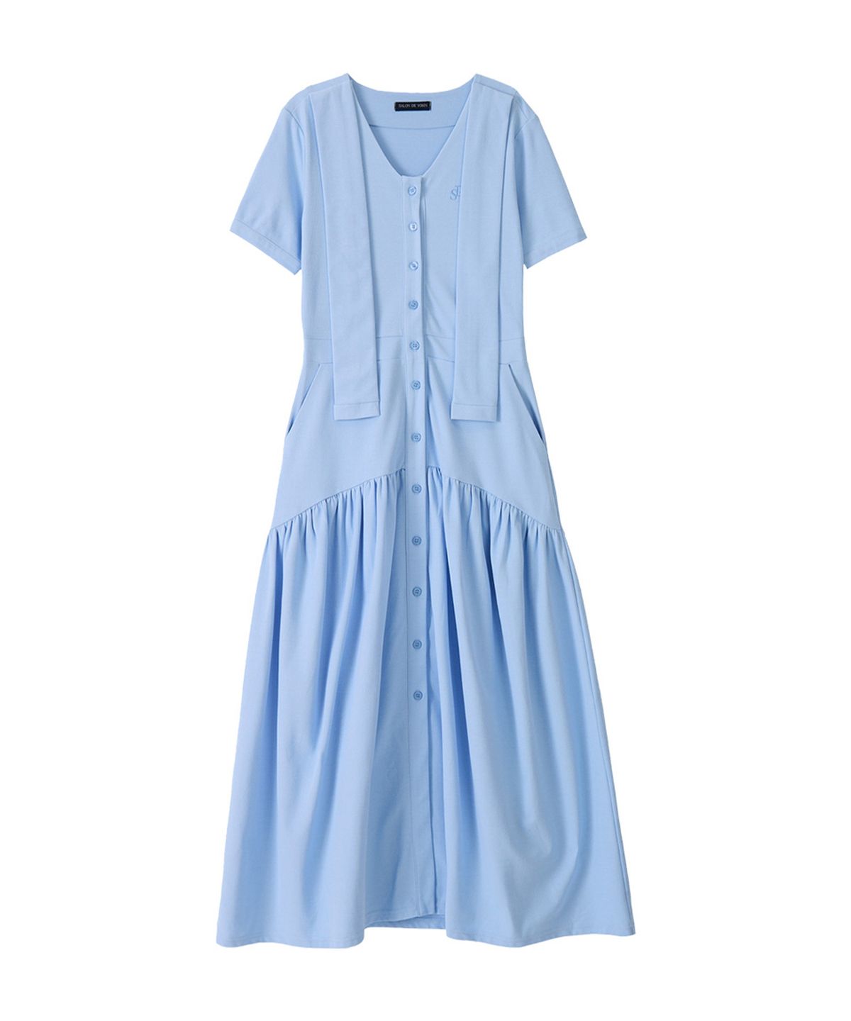 살롱 드 욘(SALON DE YOHN) Shawl Layered Long Dress_ Blue
