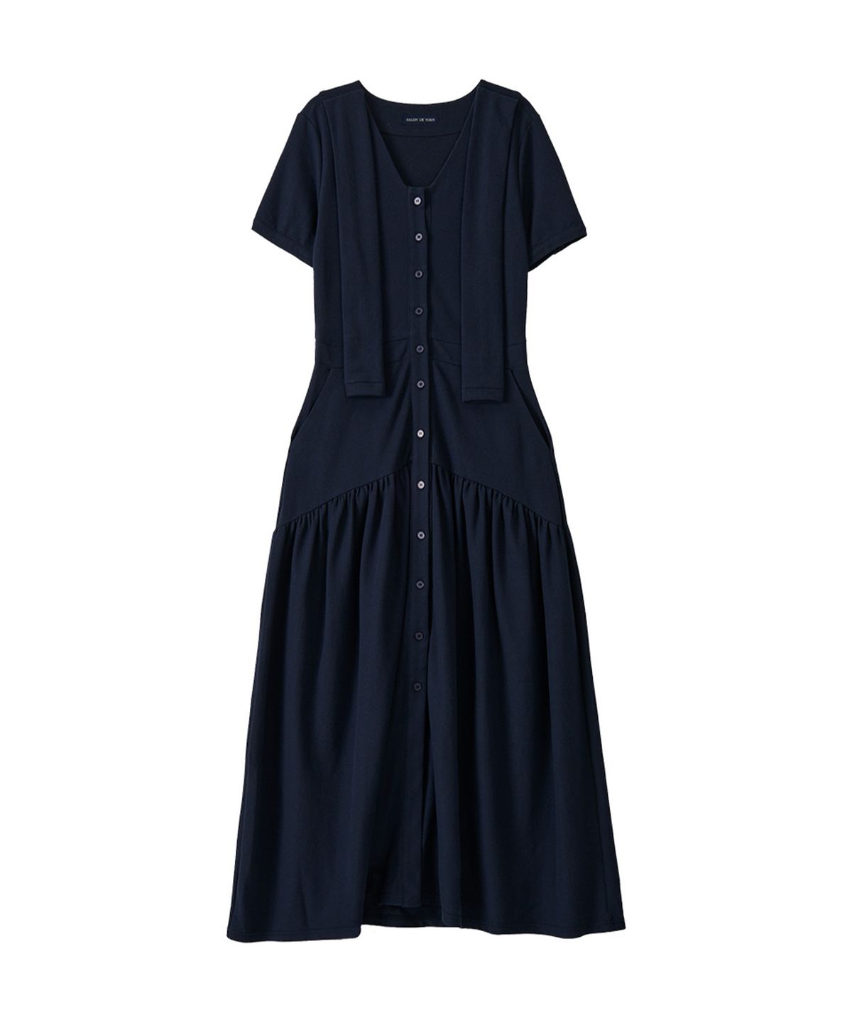 살롱 드 욘(SALON DE YOHN) Shawl Layered Long Dress_ Navy