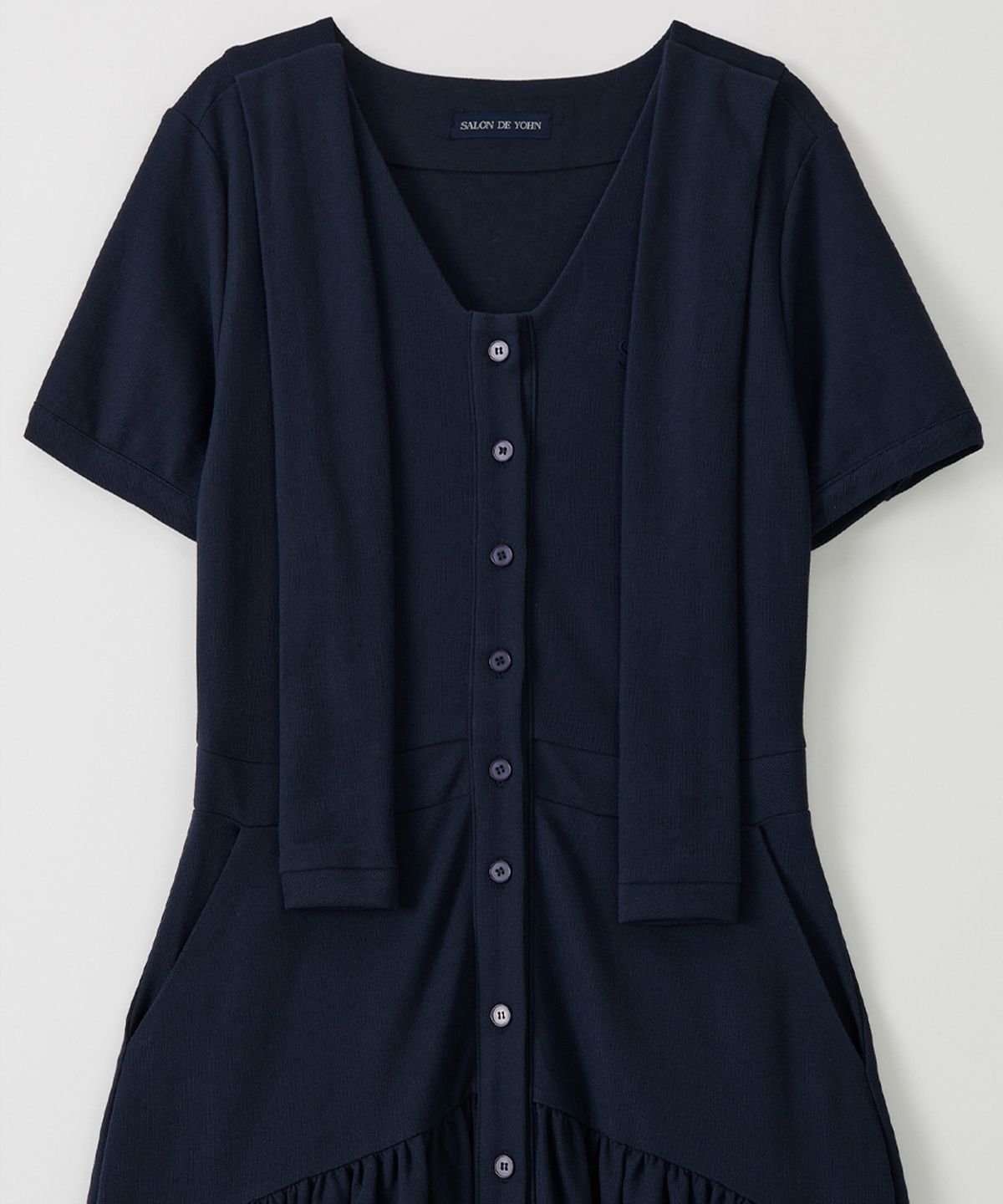 살롱 드 욘(SALON DE YOHN) Shawl Layered Long Dress_ Navy