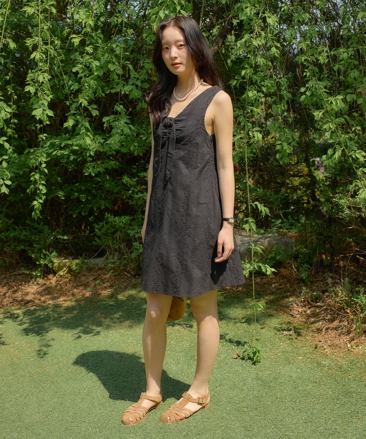 살롱 드 욘(SALON DE YOHN) Hampton Ribbon Mini Dress_ Black