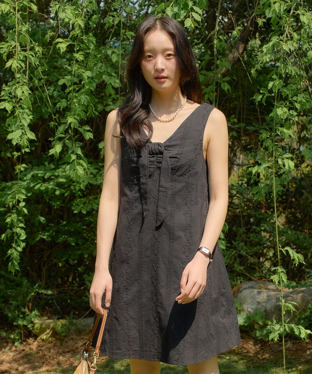 살롱 드 욘(SALON DE YOHN) Hampton Ribbon Mini Dress_ Black