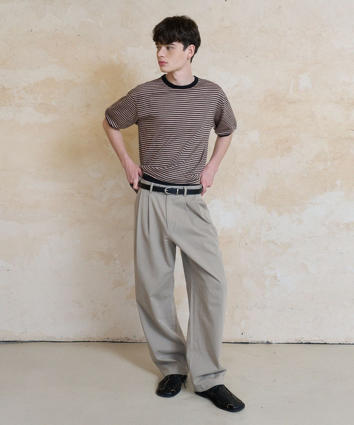 노운(NOUN) stripe ringer t-shirts (taupe)