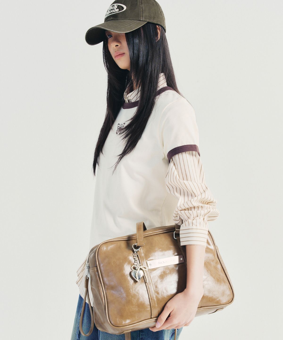 닉앤니콜(NICK&NICOLE) CRYSTAL LEATHER BOSTON BAG_CAMEL