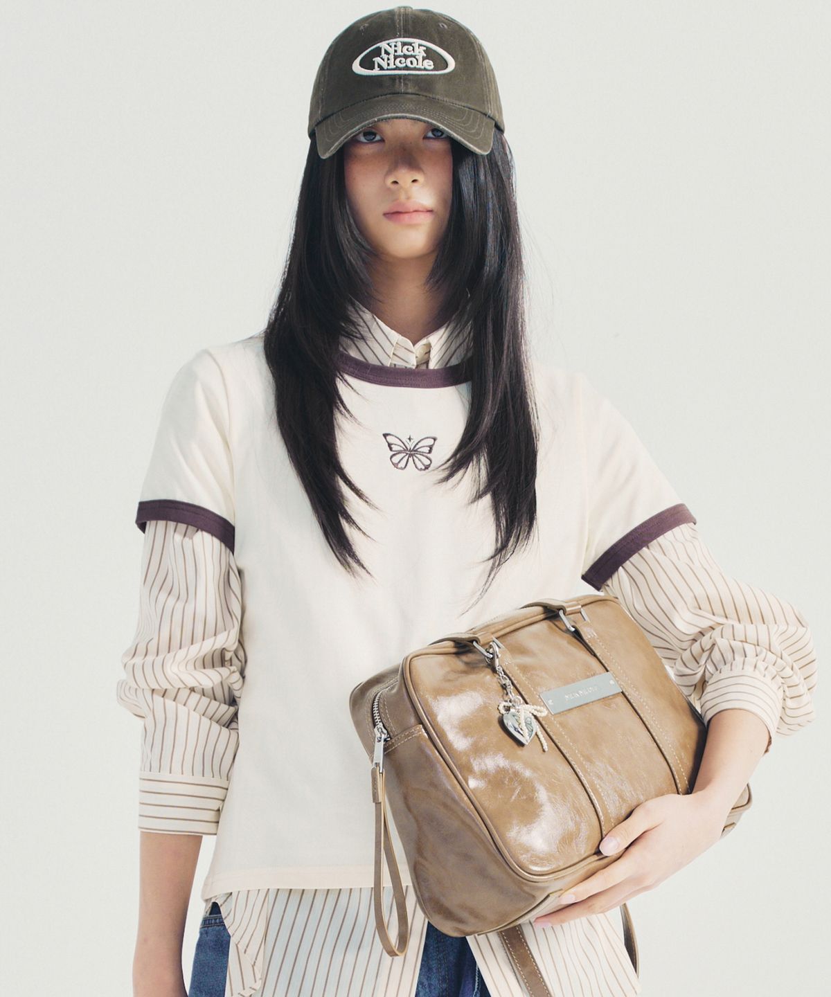 닉앤니콜(NICK&NICOLE) CRYSTAL LEATHER BOSTON BAG_CAMEL