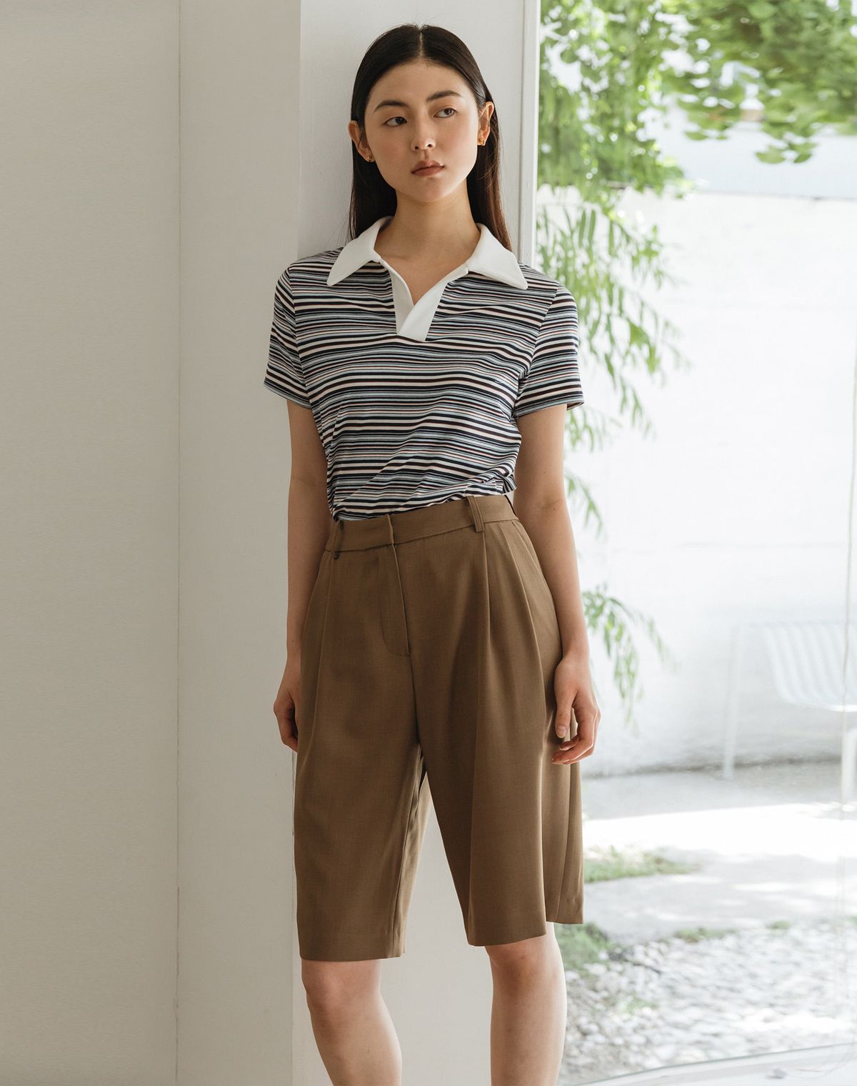 지에마르(GIEMAR) TWO TUCK BERMUDA PANTS BROWN 투 턱 버뮤다 팬츠 브라운