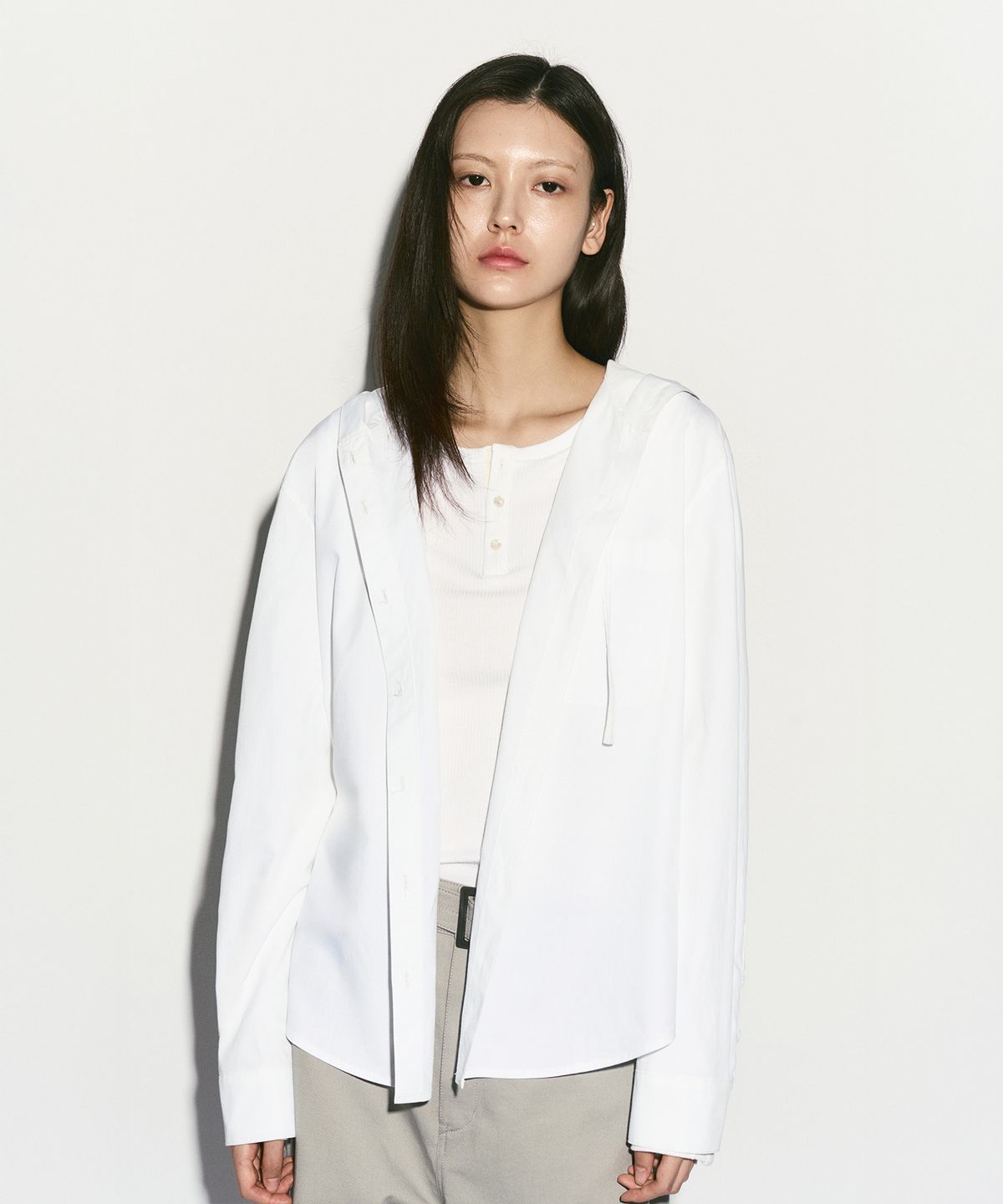 리이(RE RHEE) HOODED SHIRTS JACKET WHITE