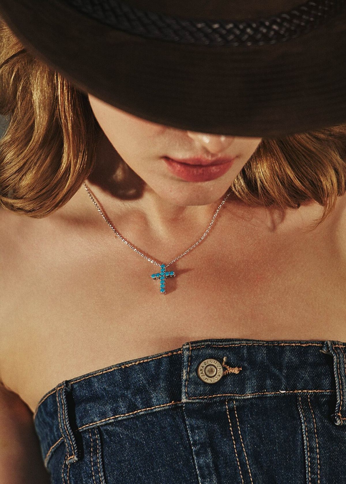 아논(ANON) Turqouise Long Cross Necklace