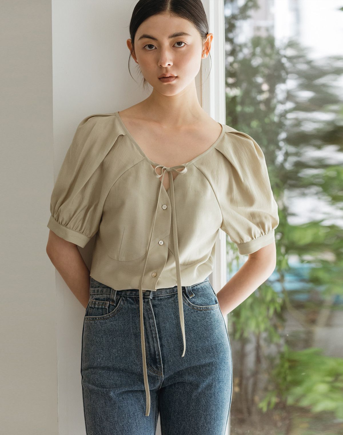 지에마르(GIEMAR) HEART BLOUSE OLIVE  하트 블라우스 올리브