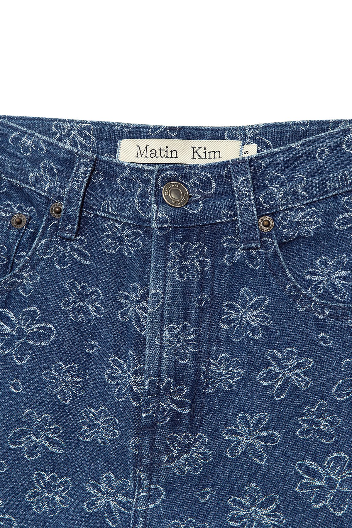 MUSINSA公式 | MATIN KIM FLOWER PATTERN FLARE DENIM PANTS IN BLUE