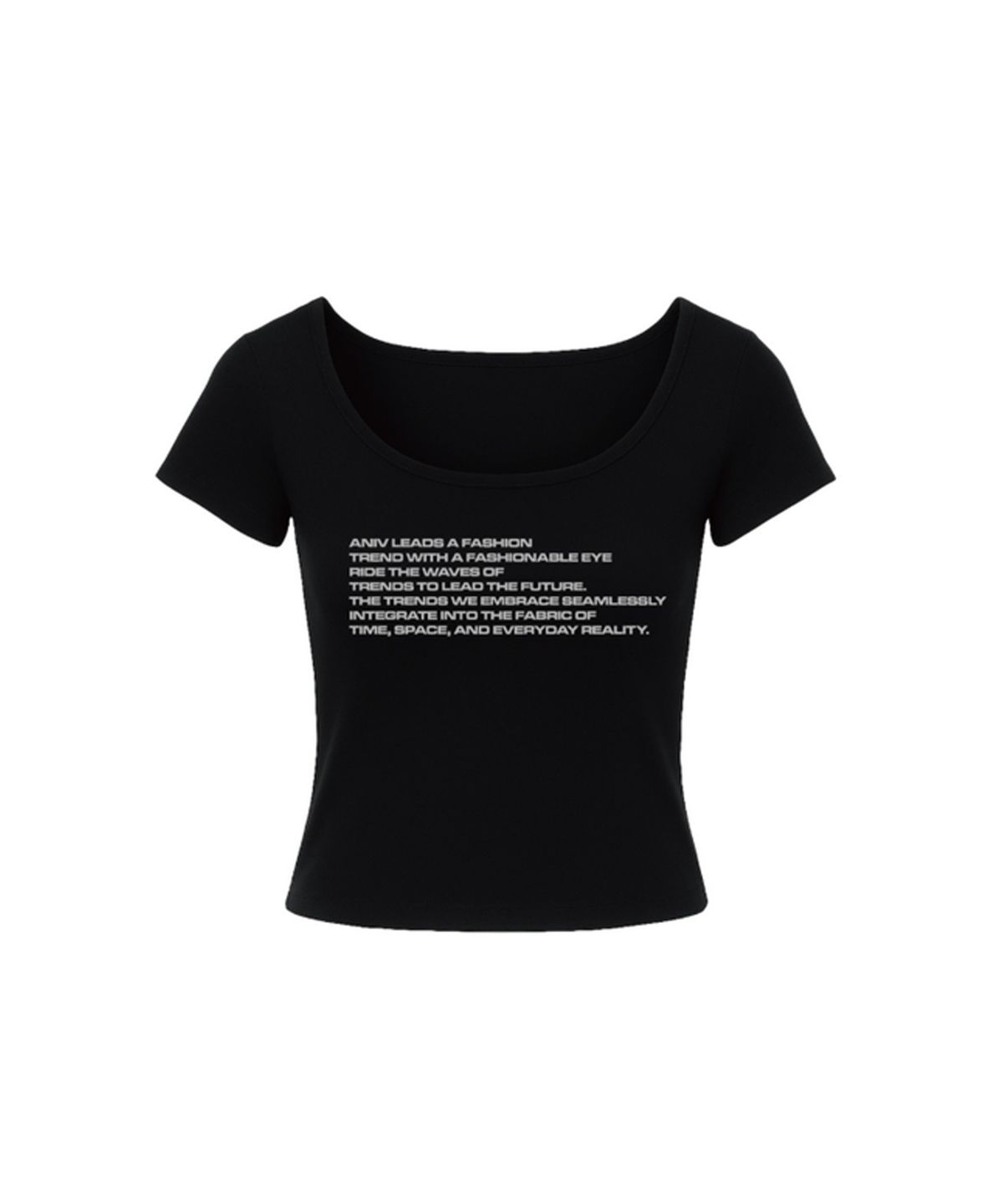 어니브(ANIV) LETTERING OVAL-NECK CROP T-SHIRT BLACK