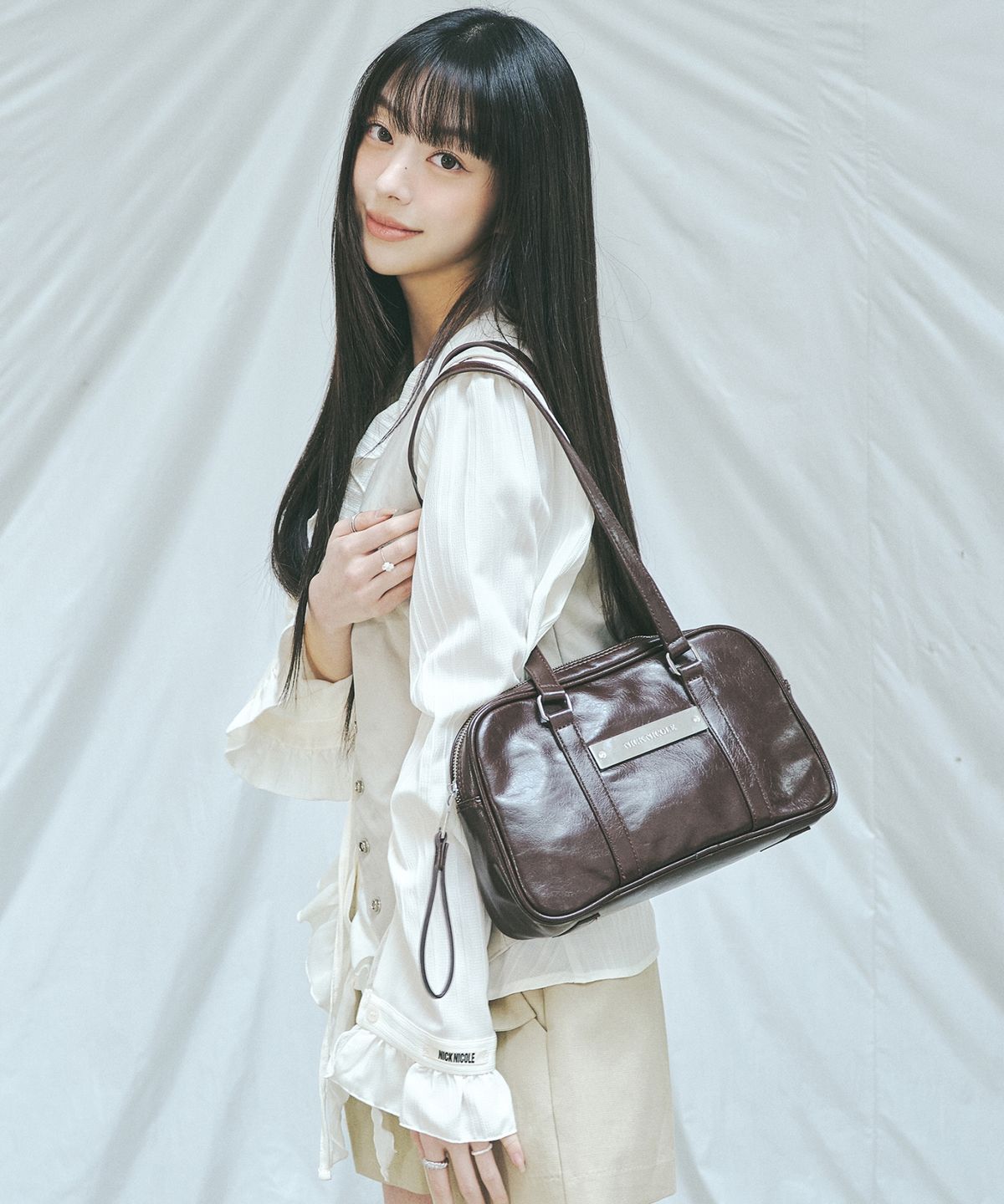 닉앤니콜(NICK&NICOLE) CRYSTAL LEATHER MINI BOSTON BAG_RED BROWN